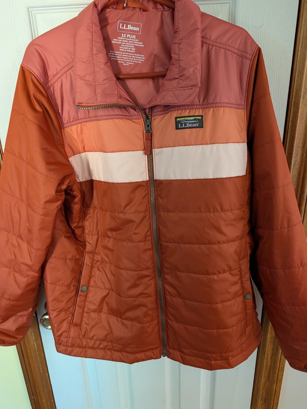 L.L. Bean Women's Rust, Pink & Orange Colorblock Puffer Jacket